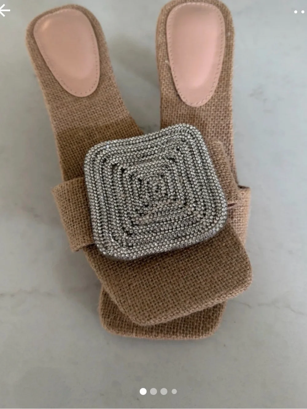 ASOS Tan Beaded Square Buckle Slide Heels NWOT Box